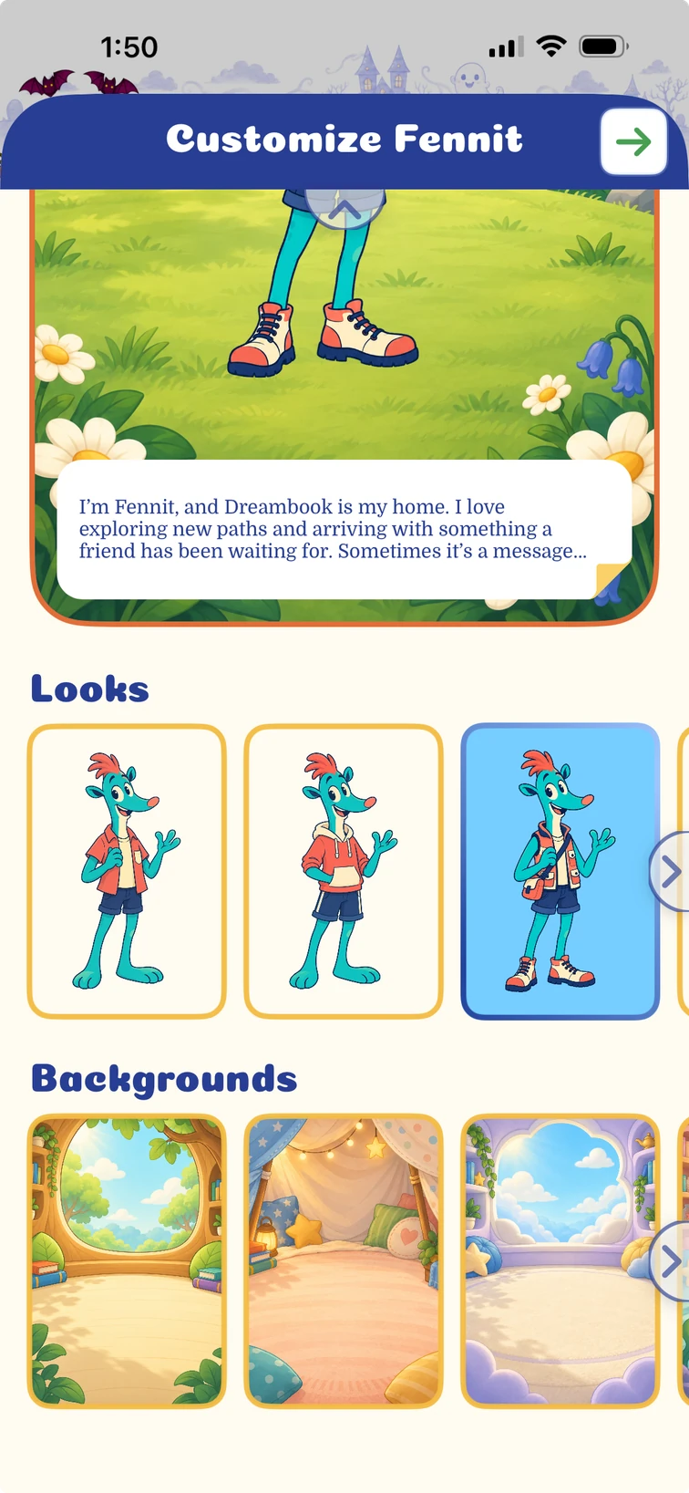Customize their own character in Dreambook’s iPhone layout.