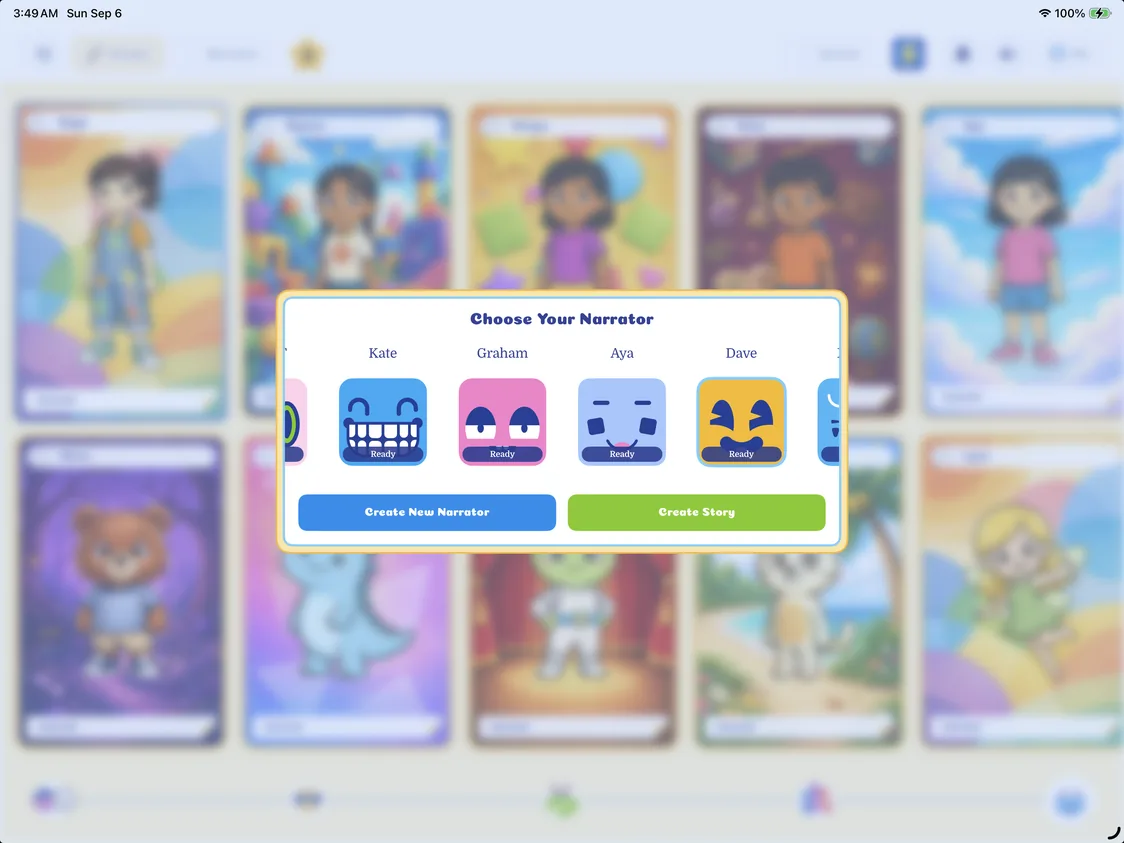 Choose a narrator to read their story on iPad.